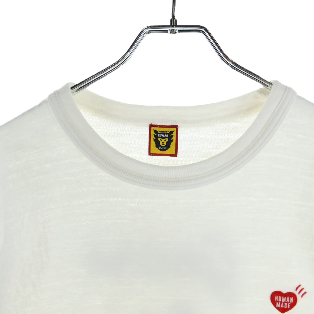 HUMAN MADE(ヒューマンメイド) HEART BADGES TEE ハートロゴ刺繍 クルーネック半袖Tシャツカットソー ホワイト