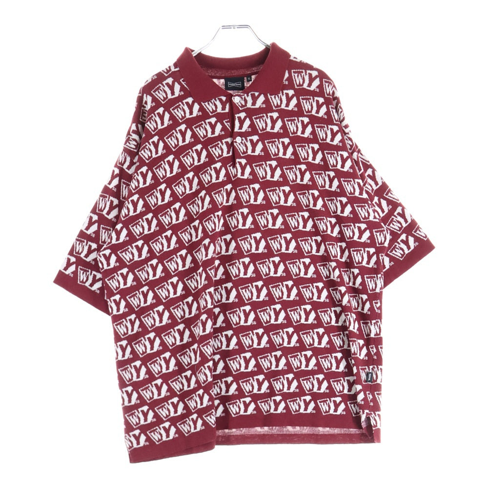 WASTED YOUTH(ウェイステッドユース) MONOGRAM KNIT POLO モノグラム ニット 半袖ポロシャツ ボルドー レッド
