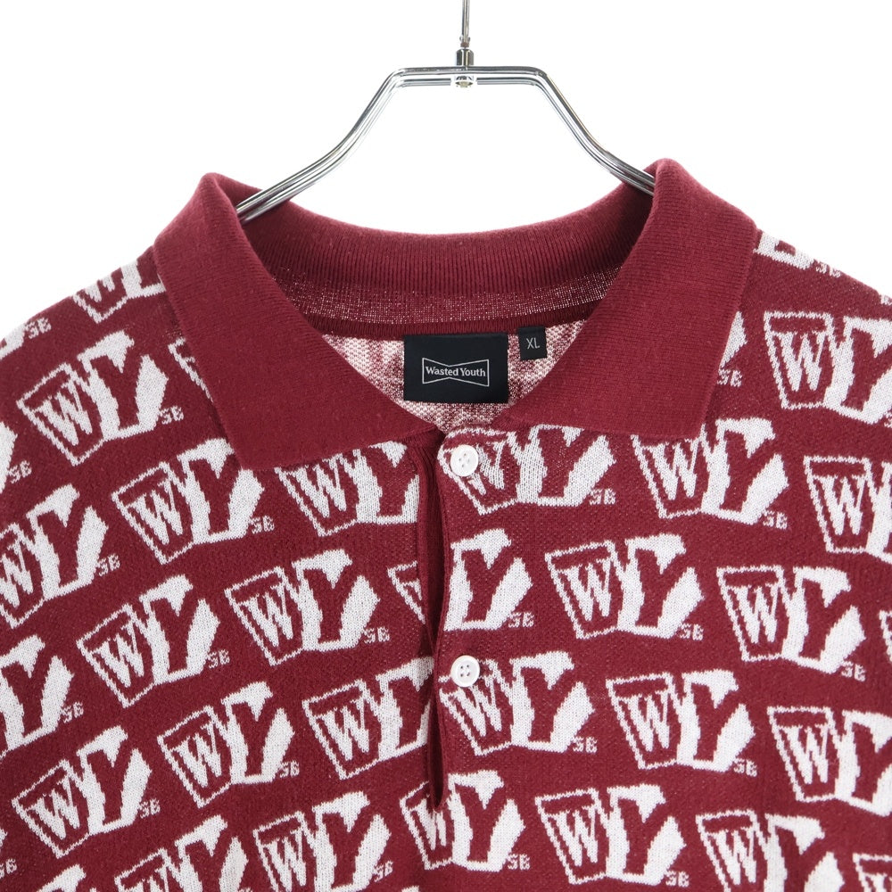 WASTED YOUTH(ウェイステッドユース) MONOGRAM KNIT POLO モノグラム ニット 半袖ポロシャツ ボルドー レッド