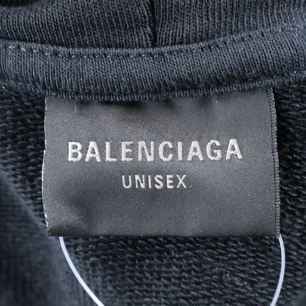 BALENCIAGA(バレンシアガ) ダメージ加工 バックロゴ刺繍 プルオーバー フーディ パーカー ブラック 742603 T0VF3