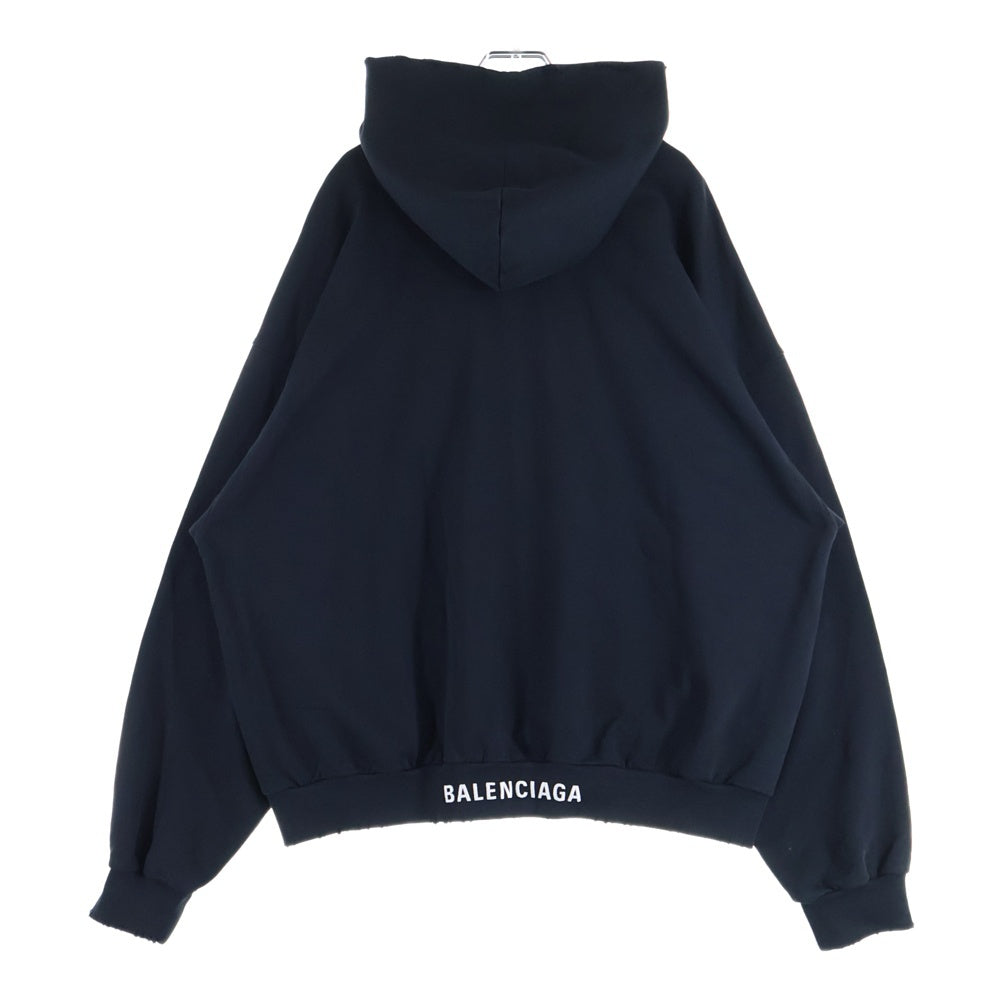 BALENCIAGA(バレンシアガ) ダメージ加工 バックロゴ刺繍 プルオーバー フーディ パーカー ブラック 742603 T0VF3