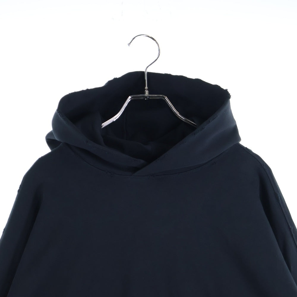 BALENCIAGA(バレンシアガ) ダメージ加工 バックロゴ刺繍 プルオーバー フーディ パーカー ブラック 742603 T0VF3