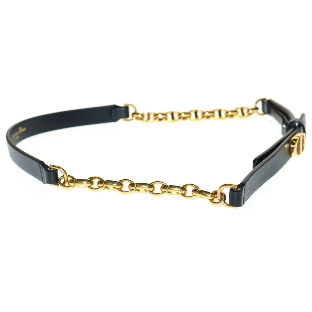 DIOR(ディオール) CARO CDロゴ レザー×チェーン GP ベルト ブラック/ゴールド