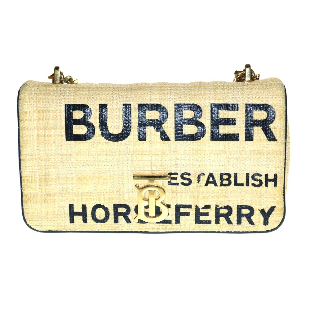 BURBERRY(バーバリー) クロスボディバッグ チェーンショルダーバッグ ラフィア ベージュ