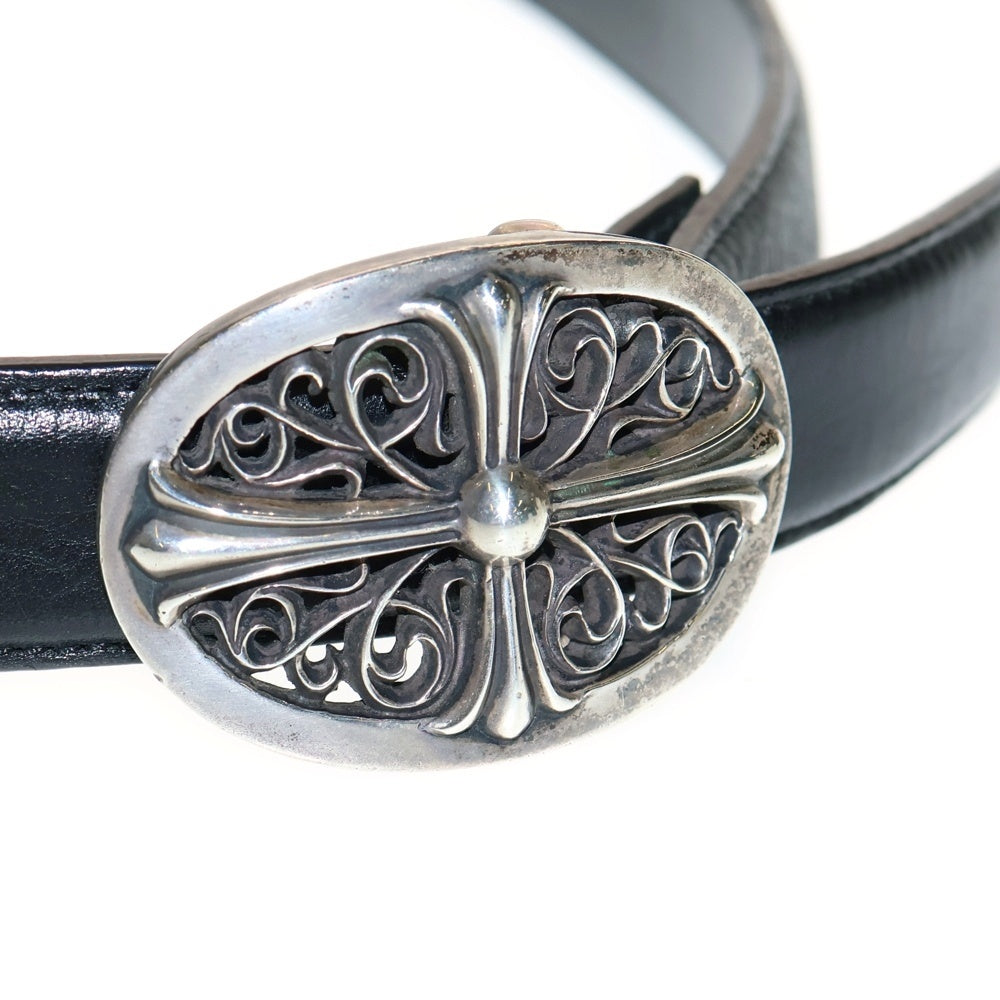 CHROME HEARTS(クロムハーツ) OVAL CROSS STRAP1.0クラシックオーバルクロスバックル レザーベルト シルバー