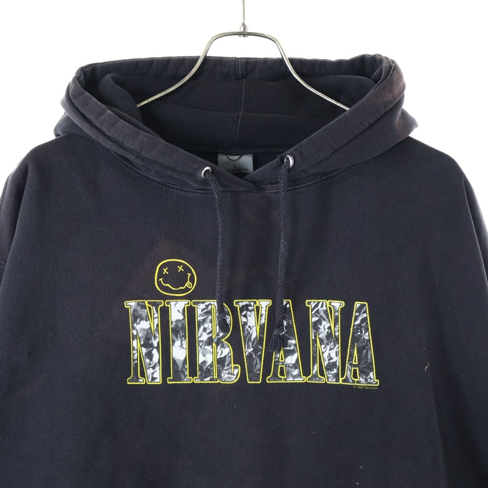 VINTAGE(ヴィンテージ) 00s Nirvana Hoodie Smile ニルバーナ スマイル プリント プルオーバーパーカー ブラック