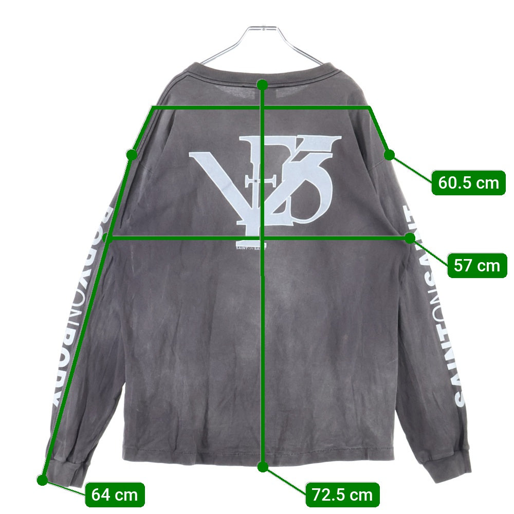 SAINT MICHAEL(セントマイケル) SMロゴプリントヴィンテージ加工 ロングスリーブ 長袖Tシャツ ブラック SM-A21-0000-022