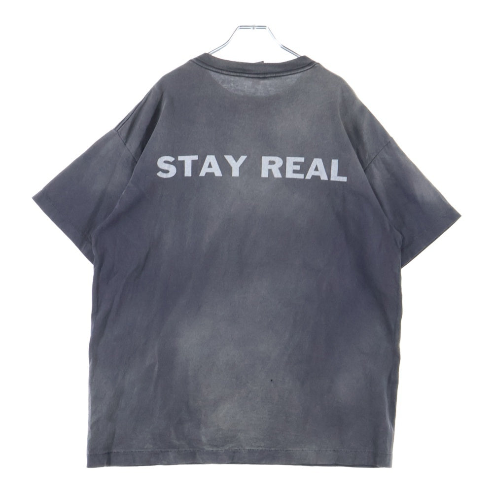 SAINT MICHAEL(セントマイケル) 24SS PTP_SS TEE STAY REAL プリント半袖Tシャツ カットソー ブラック SM-YS8-0000-C49
