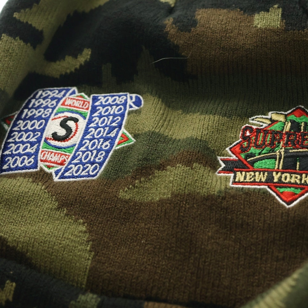 SUPREME(シュプリーム) 19AW×NEW ERA Championship Beanie ニューエラ マルチワッペン ニット ビーニー 帽子 ニットキャップ カーキ