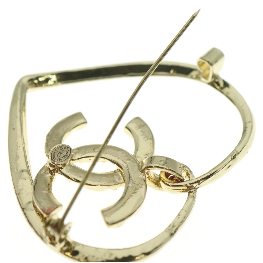 CHANEL(シャネル) ココマーク&ハート ゴールドメッキ ブローチ ラインストーン付き ゴールド