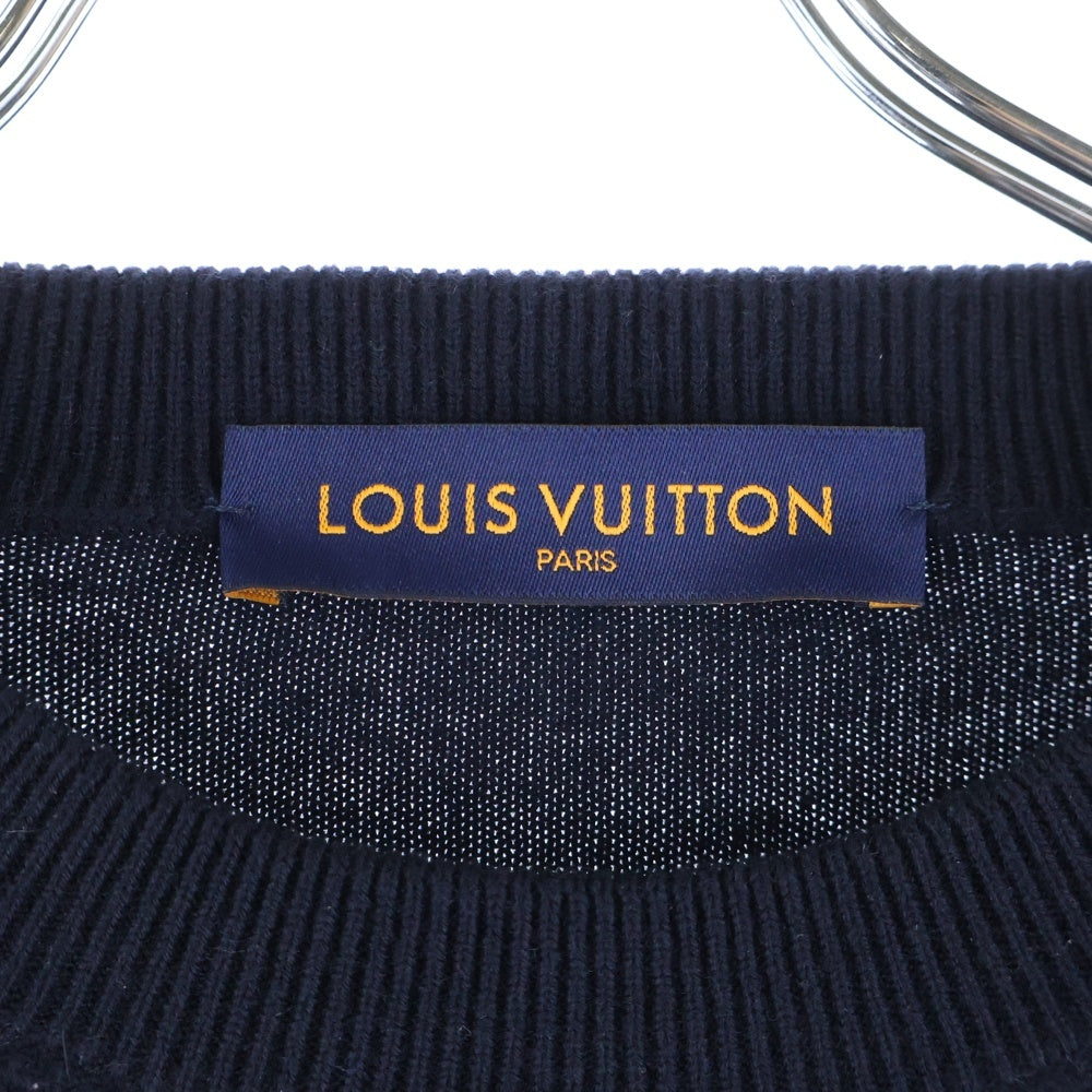 LOUIS VUITTON(ルイヴィトン) 23AW モノグラムスリーブ 切替 カシミヤ混ウール ニットセーター ネイビー/ブルー RM231Q R93 HON42W