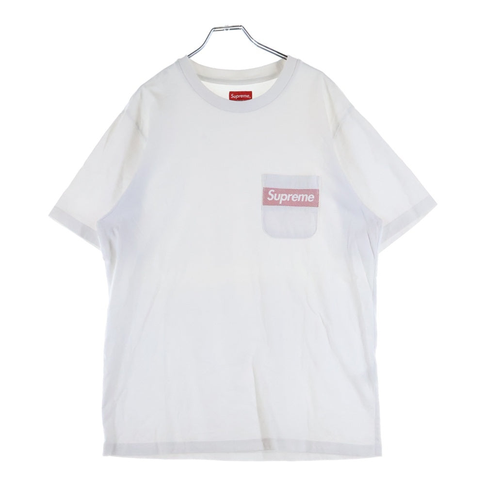 SUPREME(シュプリーム) 19SS Mesh Stripe Pocket メッシュ ストライプ ボックスロゴ ポケット クルーネック 半袖Tシャツ ホワイト