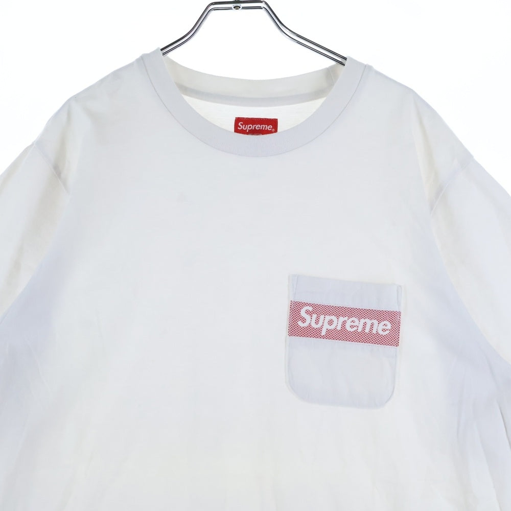 SUPREME(シュプリーム) 19SS Mesh Stripe Pocket メッシュ ストライプ ボックスロゴ ポケット クルーネック 半袖Tシャツ ホワイト