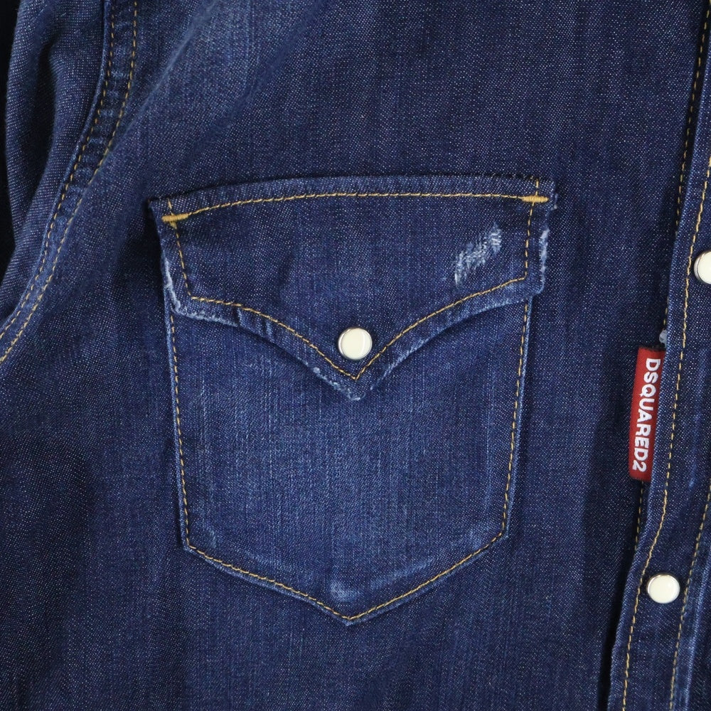 DSQUARED2(ディースクエアード) 23AW スナップボタン デニム長袖シャツ インディゴ S74DM0752
