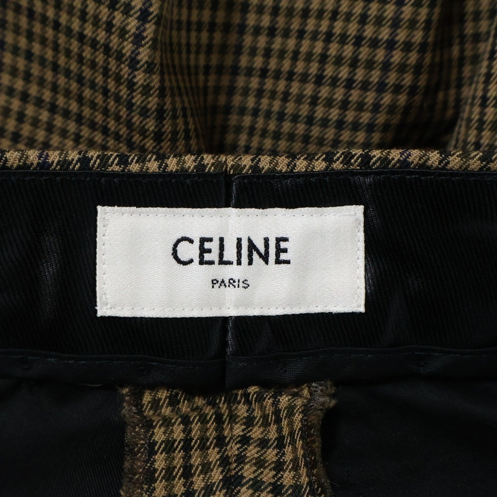 CELINE(セリーヌ) チェック ウール ブーツカットロングパンツ ブラウン 2P613871H