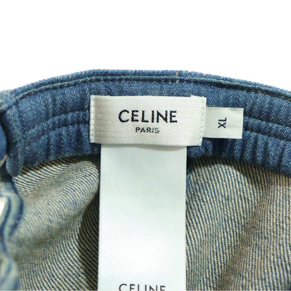CELINE(セリーヌ) トリオンフパッチ コットン デニム 6パネル ロゴ 刺繍 ベースボールキャップ 帽子 インディゴ AA06F930F