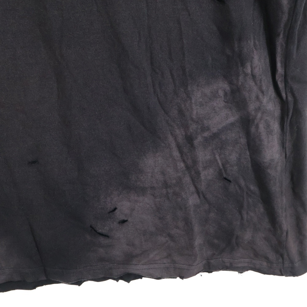 BALMAIN(バルマン) Oversized Destroy Gothic Logo T-Shirt ダメージ加工 ロゴプリント 半袖Tシャツカットソー W7H8060I065D ダークグレー