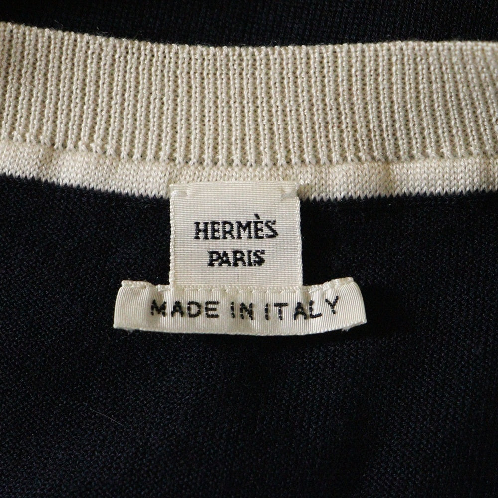 HERMES(エルメス) BRIDES de GALA ブリッドドゥガラ カシミヤ 半袖ニット セーター ブラック/ホワイト レディース