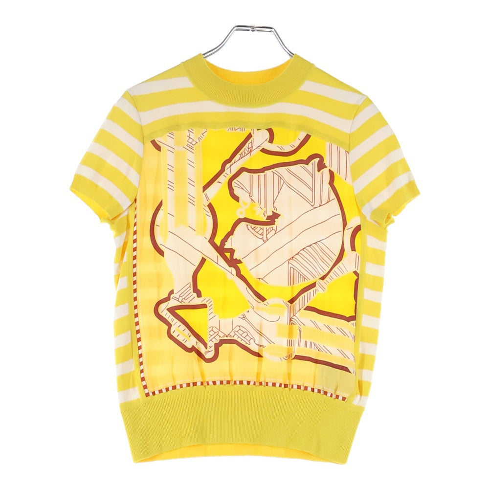 HERMES(エルメス) ツイルレーヌ シルク切替 半袖ニット カットソー イエロー レディース 2E2813DN