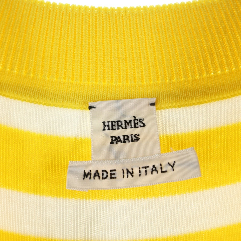 HERMES(エルメス) ツイルレーヌ シルク切替 半袖ニット カットソー イエロー レディース 2E2813DN