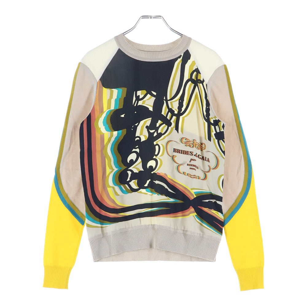 HERMES(エルメス) ブリッド ドゥ ガラ ツイルレーヌ シルク切替 長袖ニットセーター レディース マルチ