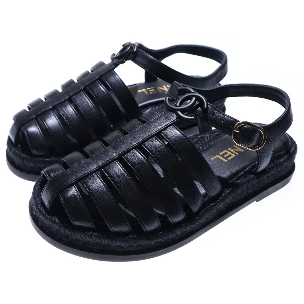 CHANEL(シャネル) グラディエーター ココマーク エスパドリーユ ラムスキン サンダル ゴールド金具 ブラック レディース G45425