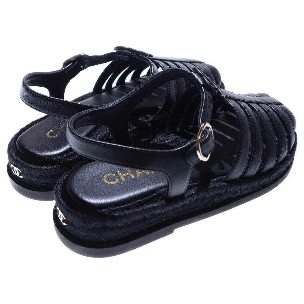 CHANEL(シャネル) グラディエーター ココマーク エスパドリーユ ラムスキン サンダル ゴールド金具 ブラック レディース G45425