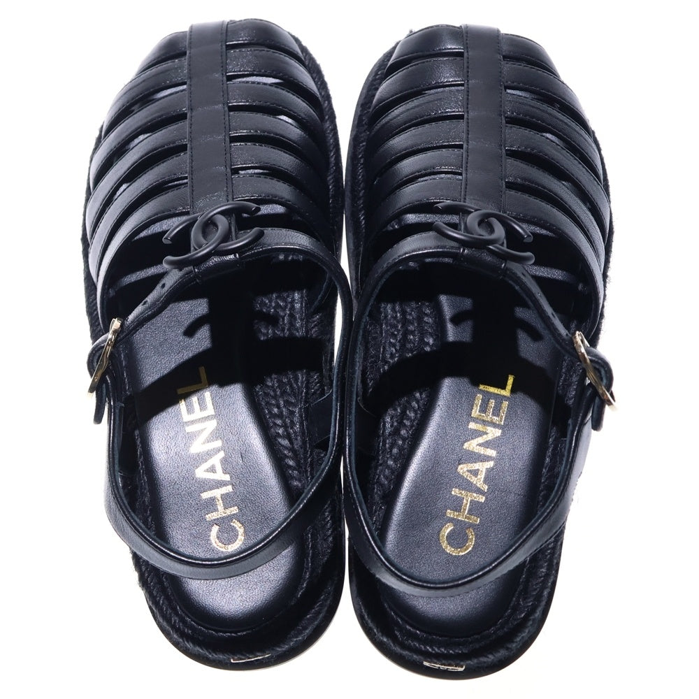 CHANEL(シャネル) グラディエーター ココマーク エスパドリーユ ラムスキン サンダル ゴールド金具 ブラック レディース G45425