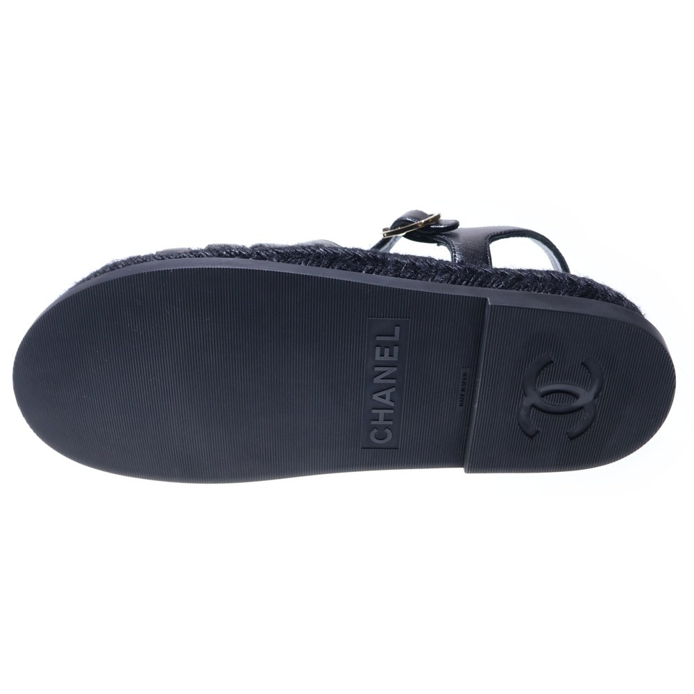 CHANEL(シャネル) グラディエーター ココマーク エスパドリーユ ラムスキン サンダル ゴールド金具 ブラック レディース G45425