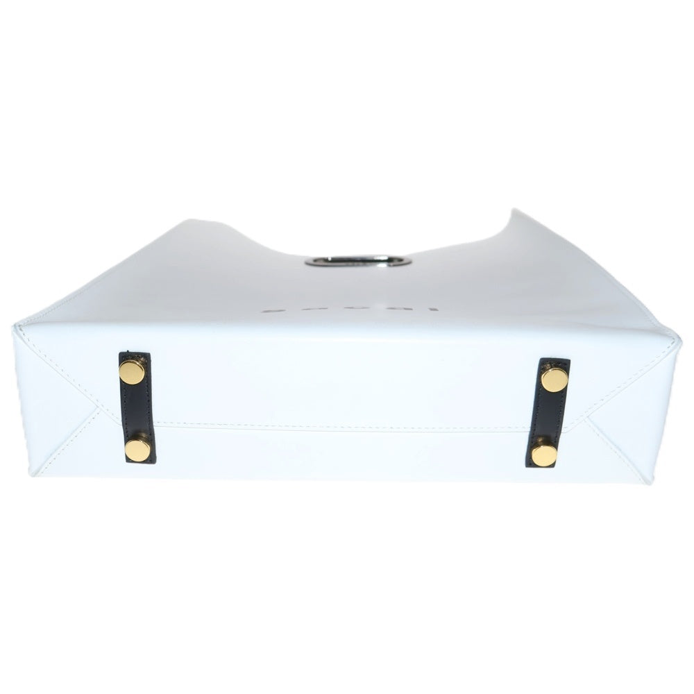 Sacai(サカイ) ロゴプリント 2way レザーショッパーバッグ トートバッグ ショルダーバッグ ホワイト