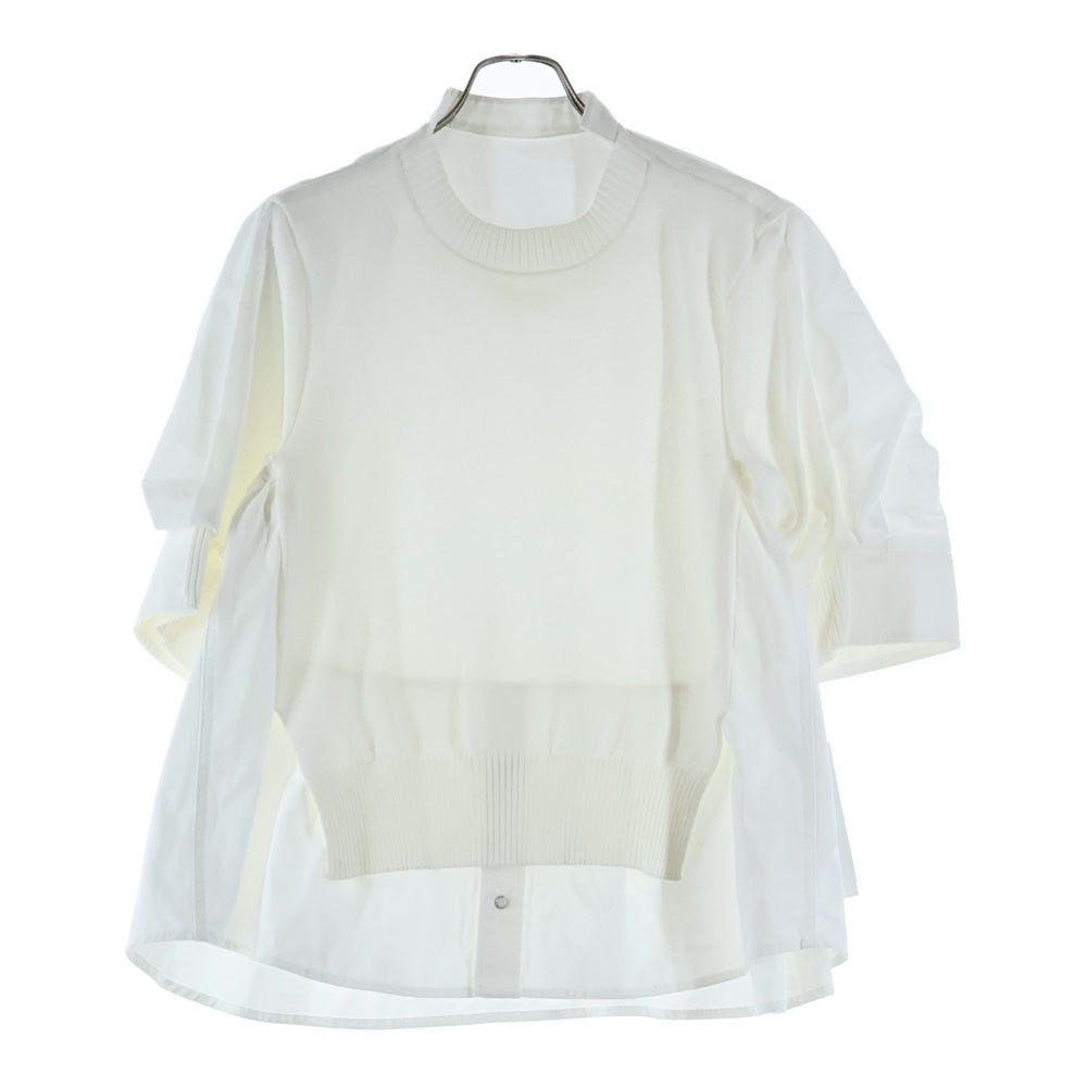 Sacai(サカイ) 25SS POPELINE X KNIT PULLOVER ポプリン ニットドッキング 半袖ニットセーター レディース ホワイト 25-07722