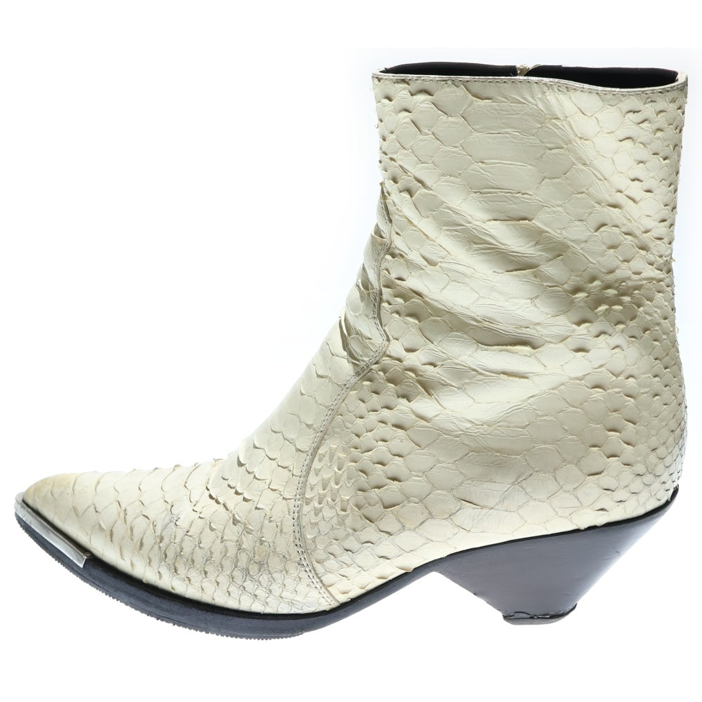 CELINE(セリーヌ) サイドジップ パイソンレザー ショートブーツ アイボリー