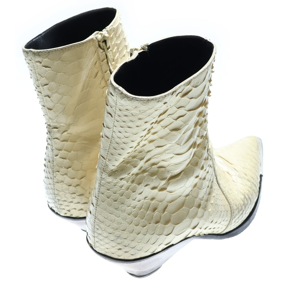CELINE(セリーヌ) サイドジップ パイソンレザー ショートブーツ アイボリー