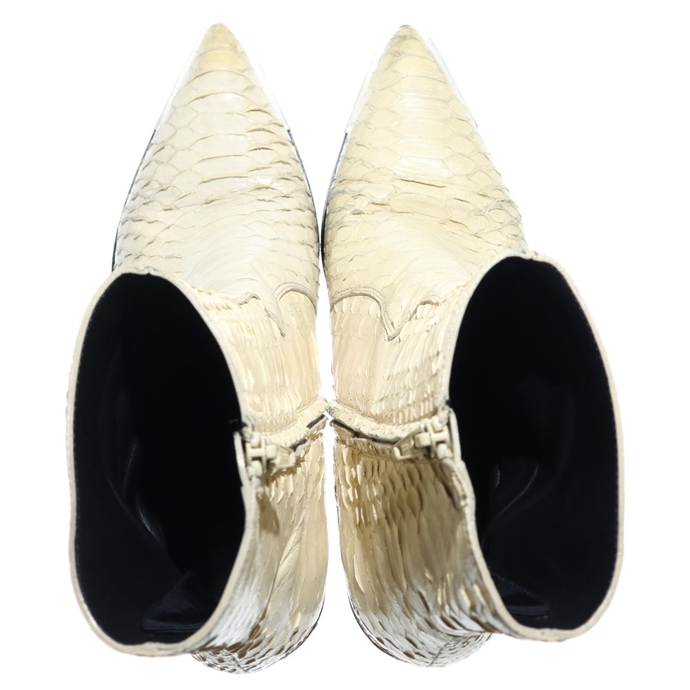 CELINE(セリーヌ) サイドジップ パイソンレザー ショートブーツ アイボリー