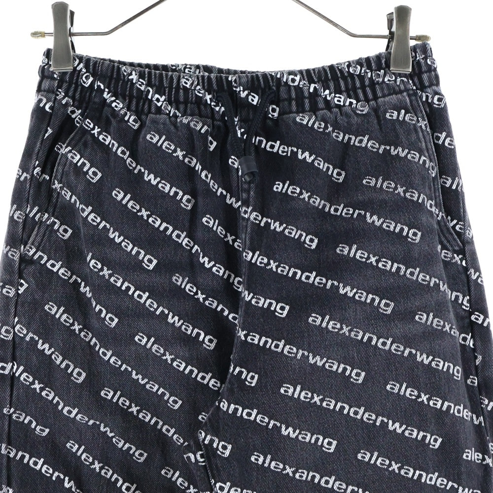 ALEXANDER WANG(アレキサンダーワン) ロゴ総柄 ジョガーデニムパンツ ブラック/ホワイト