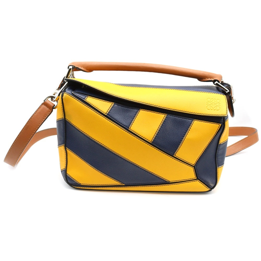 LOEWE(ロエベ) パズルバッグ 2WAY レザーハンドバッグ ショルダーバッグ スモール イエロー/ネイビー