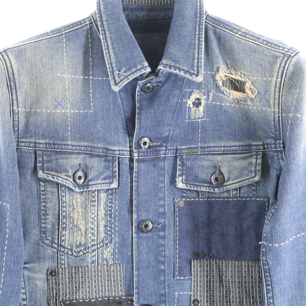 DIESEL(ディーゼル) ダメージ加工 D-JIM パッチワーク デニムジャケット インディゴ