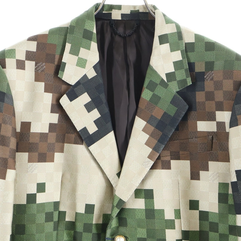 LOUIS VUITTON(ルイヴィトン) 24SS ダモフラージュ ダミエ ピクセル 迷彩 カモフラ総柄 2B テーラードジャケット ベージュ/カーキ RM241 HSB HQJ60E