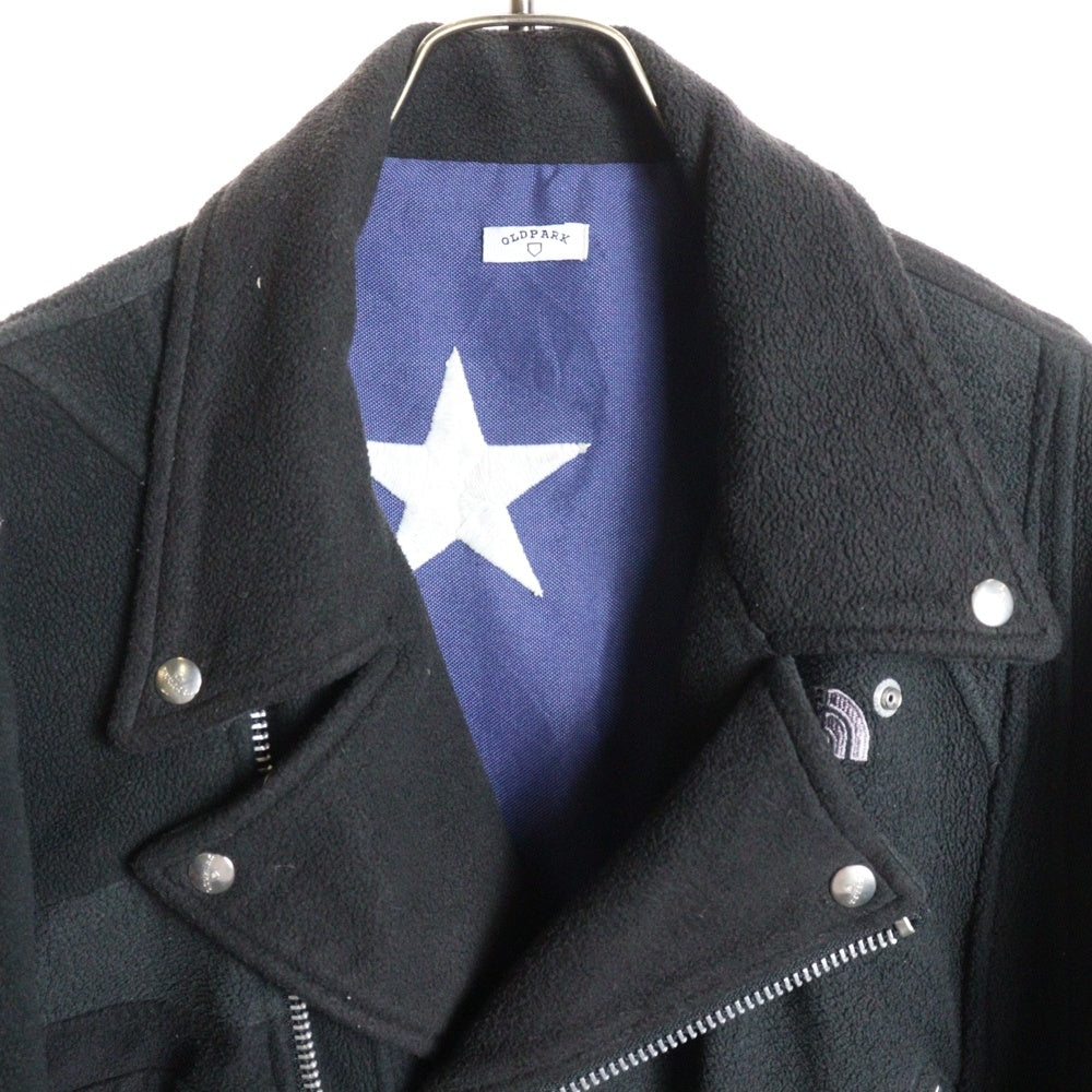 OLD PARK(オールドパーク) THE NORTH FACE ノースフェイス 再構築 フリース ダブルライダースジャケット 裏地星条旗 ブラック