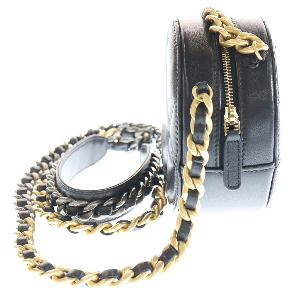 CHANEL(シャネル) 19ラウンドチェーンショルダー マトラッセ ラムスキン ブラック GD SV金具