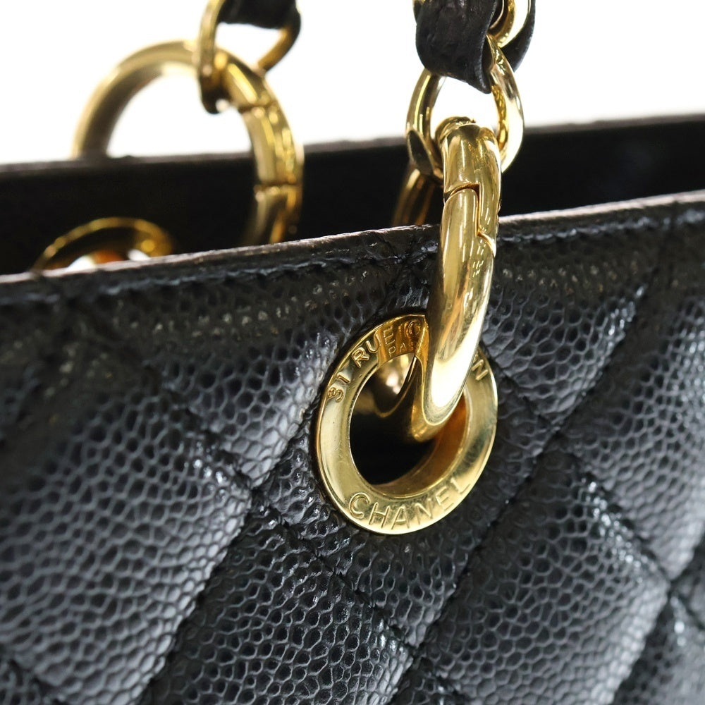 CHANEL(シャネル) GSTチェーン トート ショルダーバッグ マトラッセ キャビアスキン ブラック GD金具