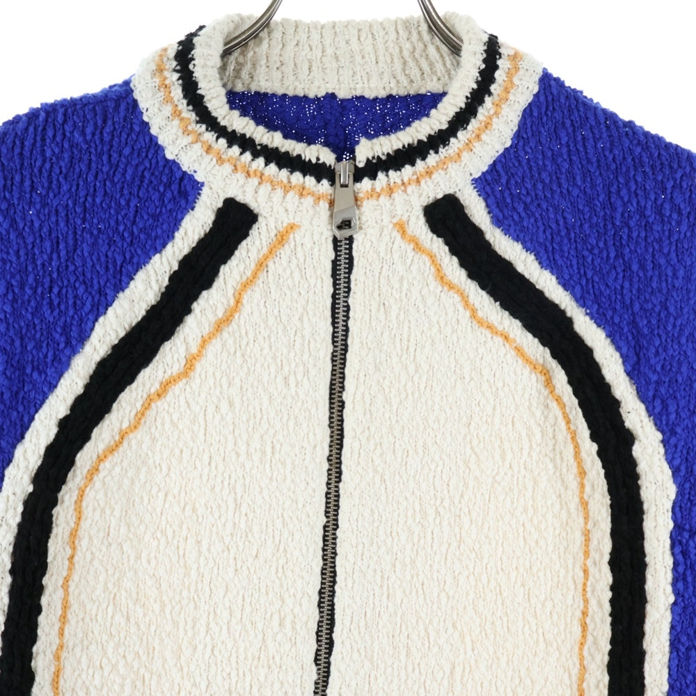 ADER ERROR(アーダーエラー) 24SS Alieb Knit BN01SSKT0701BL ジップアップ ニットカーディガン ブルー/ホワイト