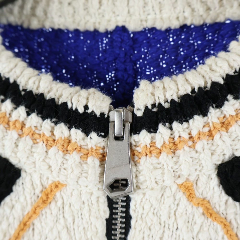 ADER ERROR(アーダーエラー) 24SS Alieb Knit BN01SSKT0701BL ジップアップ ニットカーディガン ブルー/ホワイト