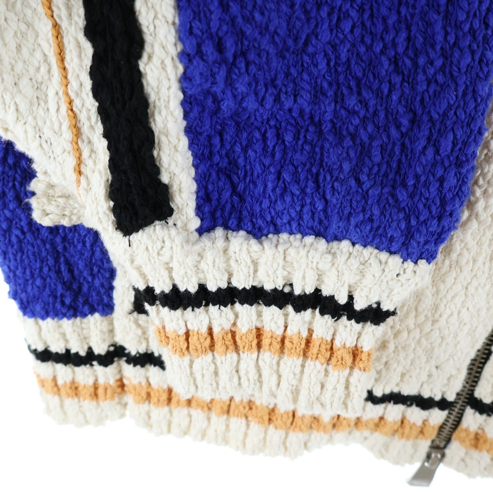 ADER ERROR(アーダーエラー) 24SS Alieb Knit BN01SSKT0701BL ジップアップ ニットカーディガン ブルー/ホワイト