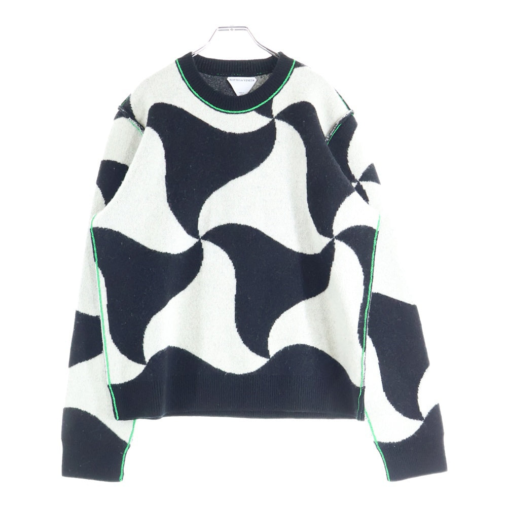 BOTTEGA VENETA(ボッテガヴェネタ) ウェーブデザイン クルーネック ニットセーター 692462 V1T90 ホワイト/ブラック