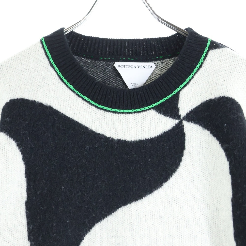 BOTTEGA VENETA(ボッテガヴェネタ) ウェーブデザイン クルーネック ニットセーター 692462 V1T90 ホワイト/ブラック