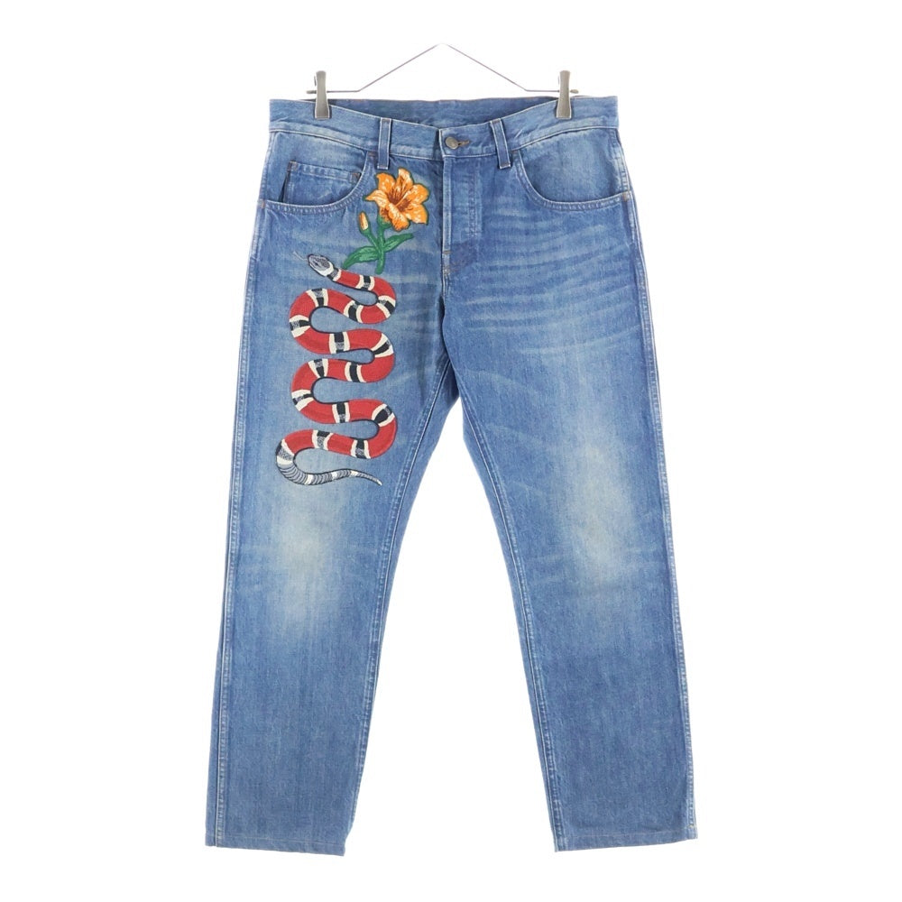 GUCCI(グッチ) 17AW Snake Embroidery Denim Pant スネーク エンブロイダリー デニムパンツ 刺繍 インディゴ