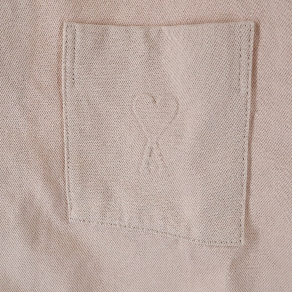 AMI Alexandre Mattiussi(アミアレクサンドルマテュッシ) Ami de Coeur アミ ドゥ クール ハート エンボスロゴ コットン スナップボタン 半袖シャツ ジャケット ピンク SPHSH219.DE0044