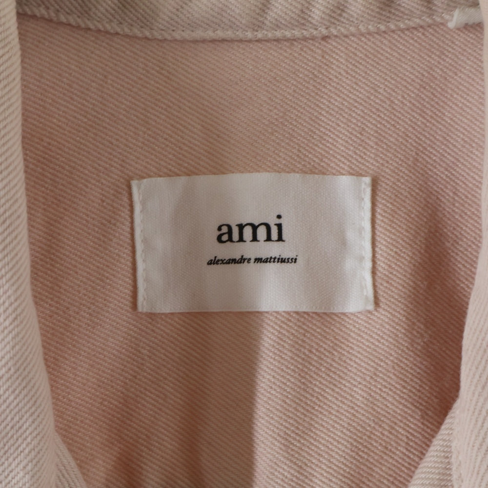 AMI Alexandre Mattiussi(アミアレクサンドルマテュッシ) Ami de Coeur アミ ドゥ クール ハート エンボスロゴ コットン スナップボタン 半袖シャツ ジャケット ピンク SPHSH219.DE0044