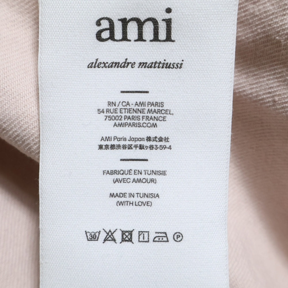 AMI Alexandre Mattiussi(アミアレクサンドルマテュッシ) Ami de Coeur アミ ドゥ クール ハート エンボスロゴ コットン スナップボタン 半袖シャツ ジャケット ピンク SPHSH219.DE0044
